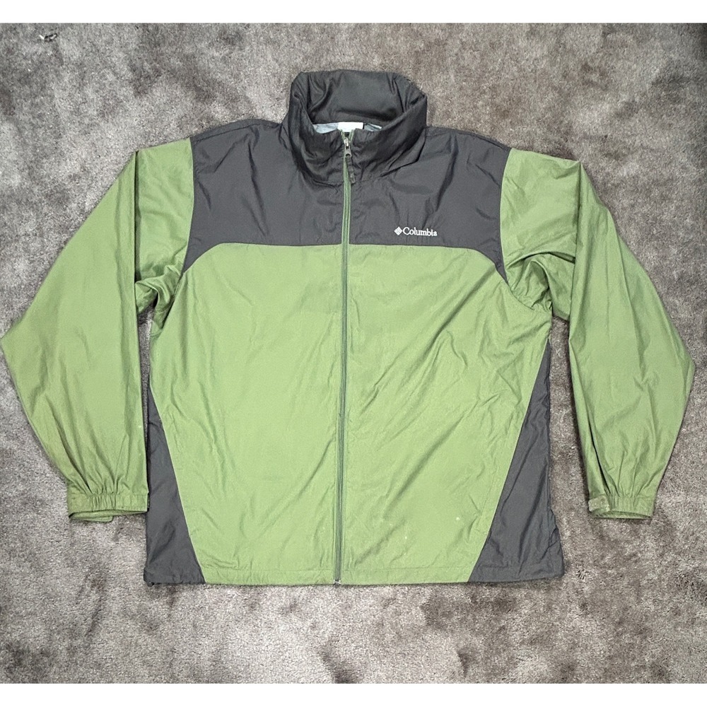 Columbia Windbreaker DRAin Jacket Mens XL Green Gray Colorblock Full Zip Hiking